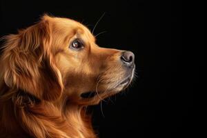 A golden retriever is looking up at something photo