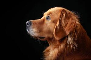 A golden retriever is looking up at something photo