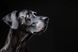 Portrait of great dane dog on black background photo