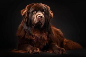 A brown dog sitting on a black background photo