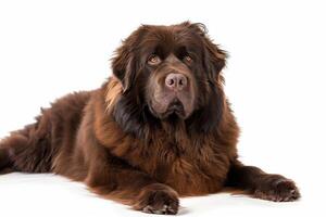A large brown dog laying down on a white background photo