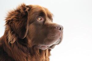 A brown dog is looking up at something photo