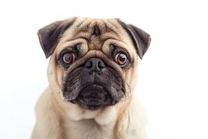 A pug dog is looking at the camera photo