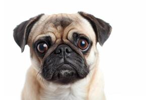 A pug dog is looking at the camera photo