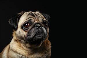 A pug dog is looking at the camera photo