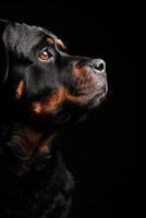 Portrait of a rotweiler dog on a black background photo