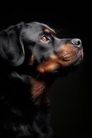 A black and tan dog with bright eyes photo