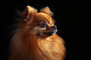 Pomeranian dog on black background photo