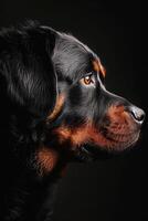 A black and brown dog with a black nose photo