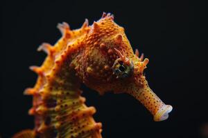 A close up of a sea horse with orange spots photo
