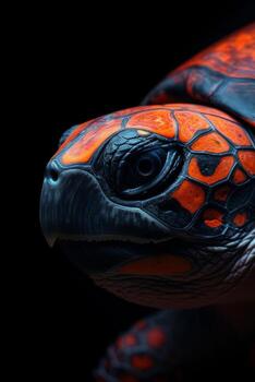 A close up of a turtle with orange and black markings photo