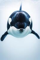 An orca whale is swimming in the water photo