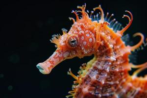 A close up of a sea horse with its head up photo