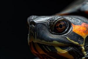 A close up of a turtle's face photo