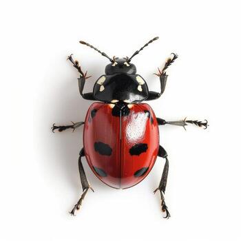 A ladybug is shown on a white background photo