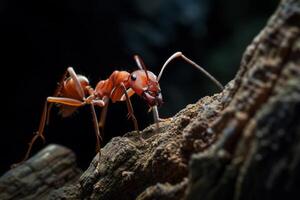 An ant is walking on a log photo