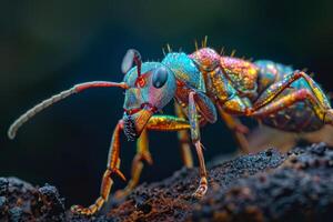 A colorful insect with a long antenna photo