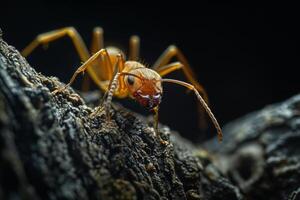 An ant is sitting on a tree trunk photo