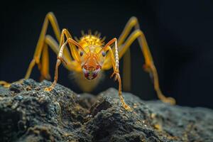 A close up of a yellow ant on a rock photo