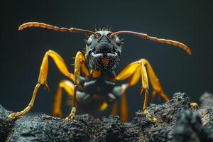 A close up of a black and yellow ant photo