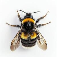 A bee with yellow and black stripes on its back photo