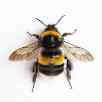A bee with yellow and black stripes on its back photo