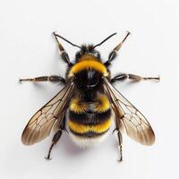 A bee with yellow and black stripes on its back photo