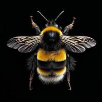 A bee with yellow and black stripes on its back photo