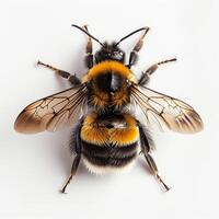 A bee with black and yellow stripes on its back photo