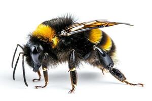A bee with yellow and black stripes photo