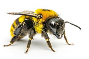 A bee with yellow and black stripes photo