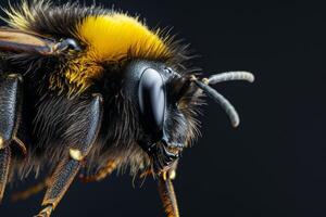A close up of a bee with yellow and black markings photo