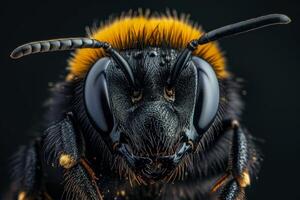 A close up of a bee's face photo
