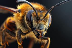 A close up of a bee with its mouth open photo