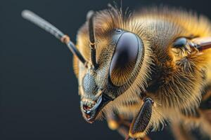 A close up of a bee's face photo
