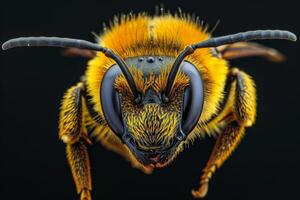 A close up of a bee with black eyes photo