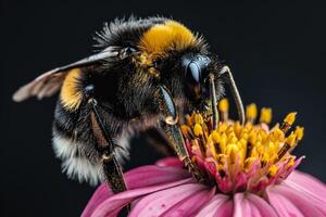 A bee is sitting on a pink flower photo
