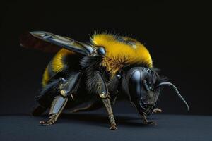 A close up of a bee with black and yellow markings photo