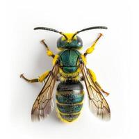 A close up of a yellow and green wasp photo