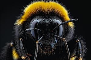 A close up of a bee with yellow and black markings photo