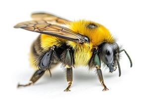 A bee with yellow and black wings photo