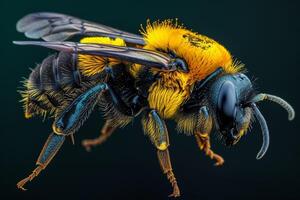 A close up of a bee with yellow and black markings photo
