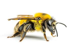 A bee with yellow and black stripes photo