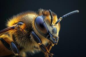 Close up of a bee on a black background photo