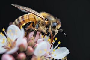 A bee is on a white flower photo