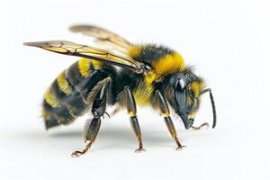 A bee with yellow and black stripes on its back photo