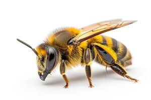 A bee with yellow and black stripes photo