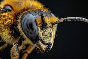 A close up of a bee's face photo