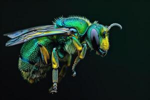 A bee with green and yellow wings photo