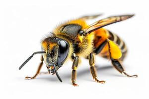 A bee with yellow and black stripes on its back photo